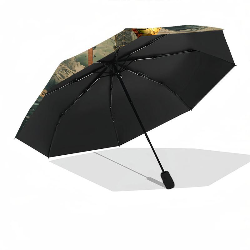 Eiffel Tower, Underwater Themed Automatic Opening and Closing Umbrella, Brightly Colored 8-rib Portable Umbrella, Suitable for Men and Women