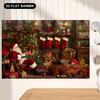 2D Flat Banner 1pc Santa Claus Fireplace Banner - Vibrant Christmas Background with Reindeer Gifts and Socks