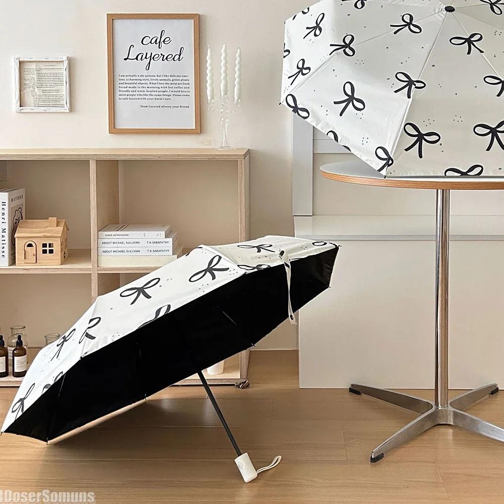New INS Bow-knot Vinyl Sun Umbrella Sun and UV Portable Compact Exquisite Rain Shine Luxury Women Foldable Protection Parasol