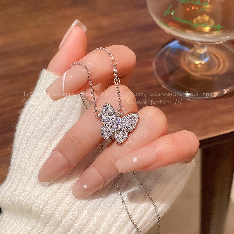 Spring and summer burst full of zirconium butterfly necklace women's light luxury titanium steel collarbone chain Spice girl accessories