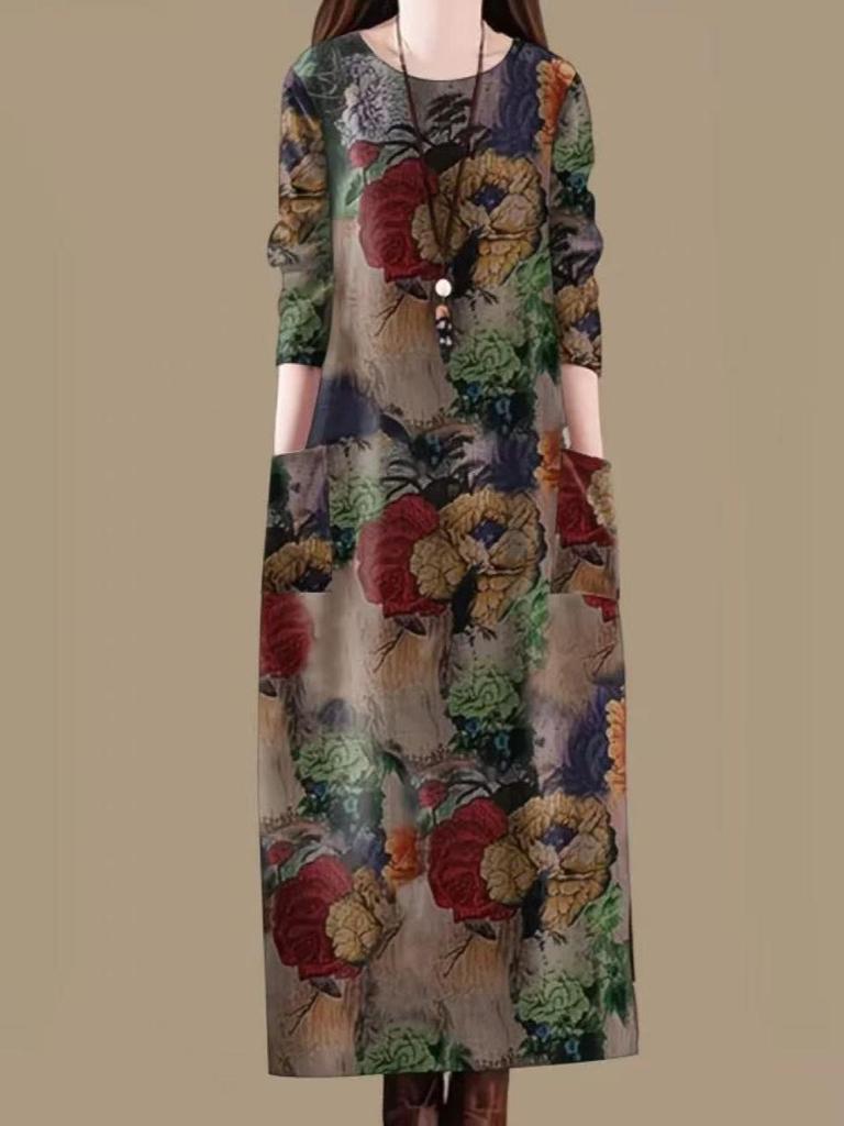 Spring/Summer 2026 Women's Plus Size Age-Reversing Printed Loose Long Sleeve Dress