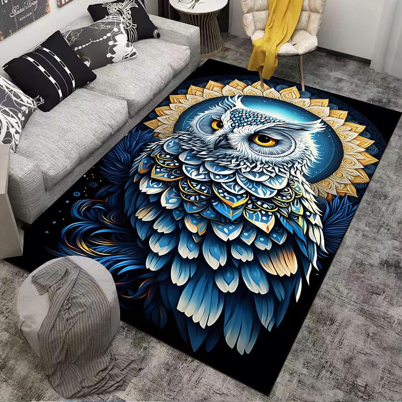 Majestic Owl Carpet with Colorful Feathers and Sunburst Design Suitable for Use As an Anti-slip for Living Room Bedroom Sofas