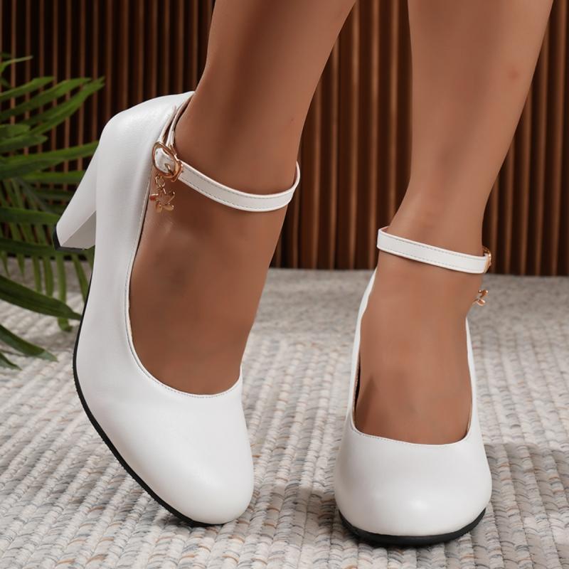 

Elegant Black Pink White High Heel Women s Pumps Mary Janes Shoes Big size 48 Ankle Strap Party Office Wedding Dance Shoes Lady 34 білий