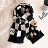 Christmas red scarf bear checkerboard wool small scarf women's winter white warm knitted scarf