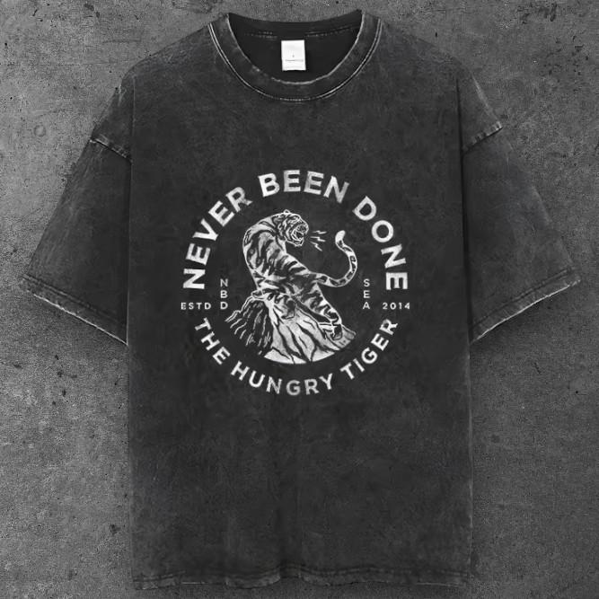 Unisex Vintage Bengal Tiger Graphic T Shirt Washed Black Y2K Streetwear S-2XL S разноцветный