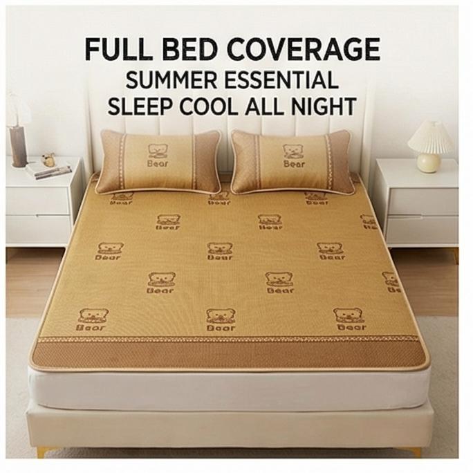 Breathable Cool Touch Washable Ice Silk Rattan Cooling Mat Soft Summer Bed Sheet Fitted Sheet for Kids Babies 150x200/180x200cm Home Use