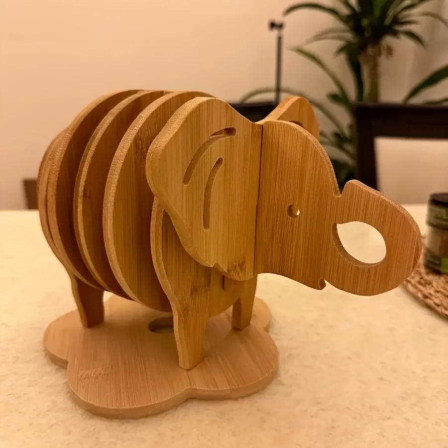 Creative Wooden Elephant Heat Mat, Home Decor Set, Suitable for Hot Dishes, Cookware, Bowls, Cups, Anti-Slip Heat-Resistant Pad