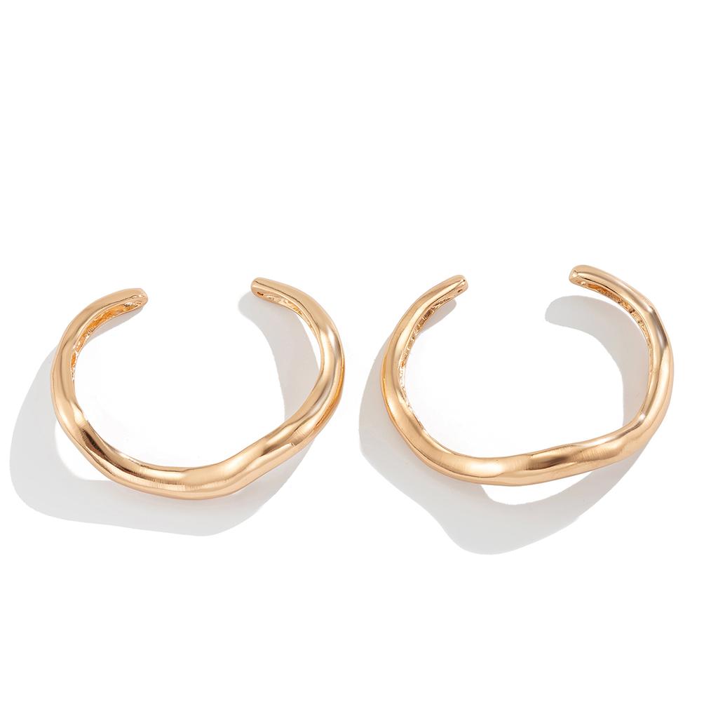 PuRui Gothic 2Pcs/Set Gold Color Smooth Curved Opening Bangle Punk Chunky Thick For Women Banquet Bracelet Zircon Accessories