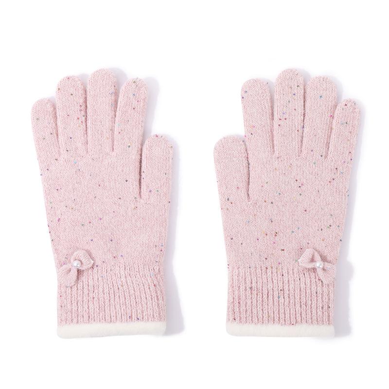 Winter Adult Gloves Women's Color Dot Bow Dew Finger Riding Gloves Women's Outdoor Double Layer Thickened Warm Gloves Men's