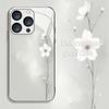 White Flower Patterned Glass Phone Case Suitable for iPhone 17 16 15 14 13 12 11Pro/Max/Plus Anti Drop and Shockproof Back Cover