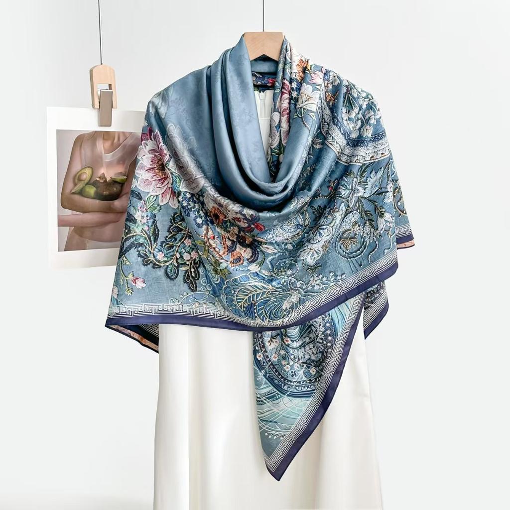 Fragrant Cloud Yarn Spring And Autumn Silk Scarf 140 * 140 Square Scarf Fashionable, Versatile Hangzhou Scarf Printed Scarf Shawl