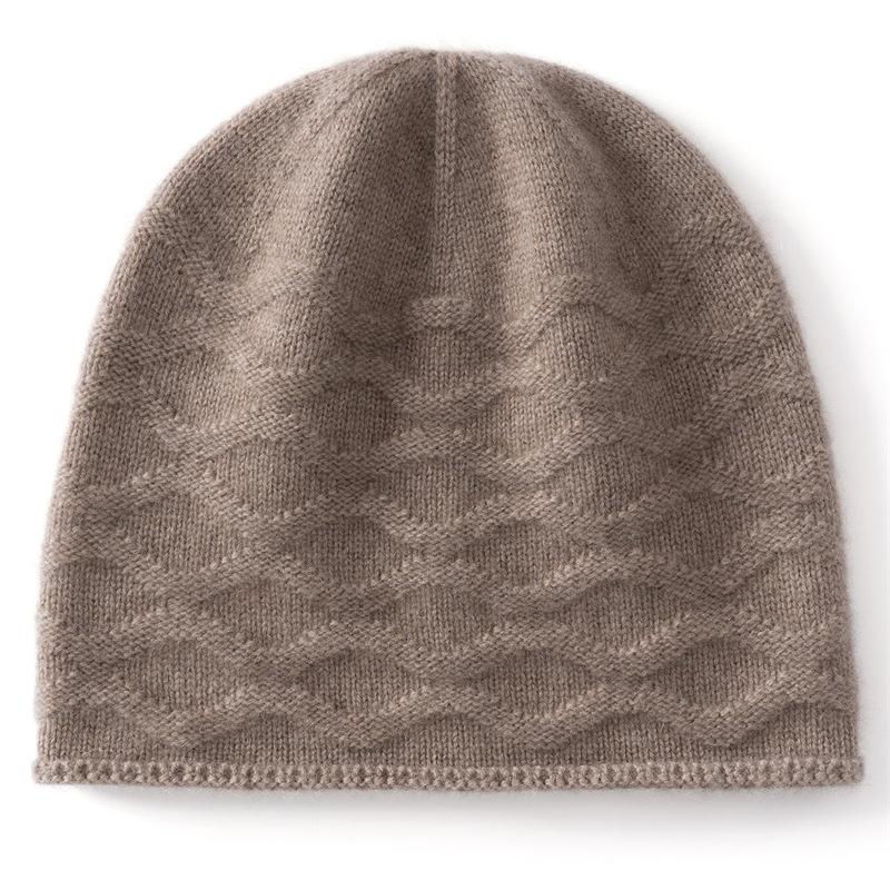 Cashmere hat women's solid color water pattern wool hat thermal ear protection bag head hat stacking hat knitted outdoor cold hat