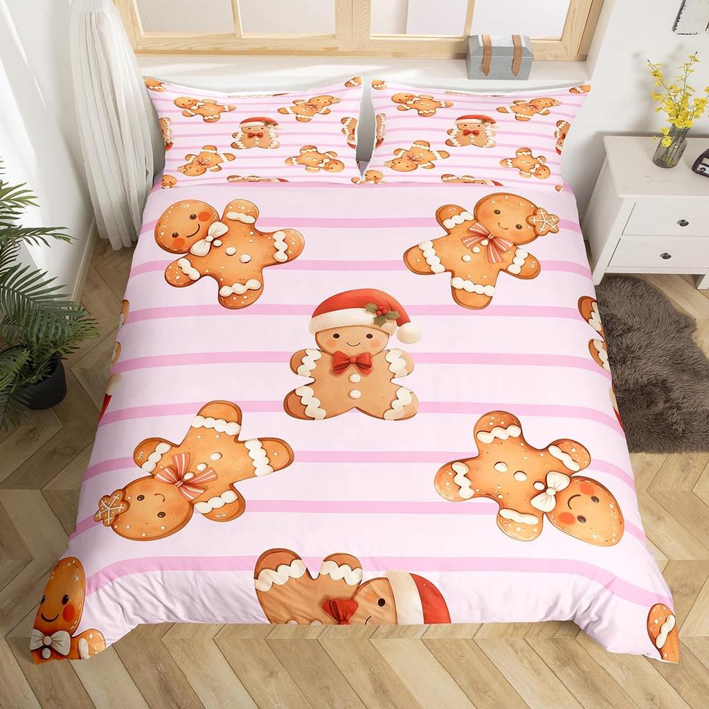 Merry Christmas Duvet Cover Twin Queen Christmas Tree Snowman Bedding Set For Kids Boy Girl Teen Gingerbread Man Comforter Cover