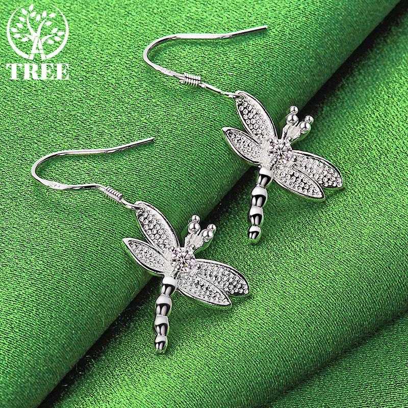 Classic AAA Zircon 925 Sterling Silver Dragonfly Drop Earrings For Women Engagement Wedding Party Design Jewelry Accessories