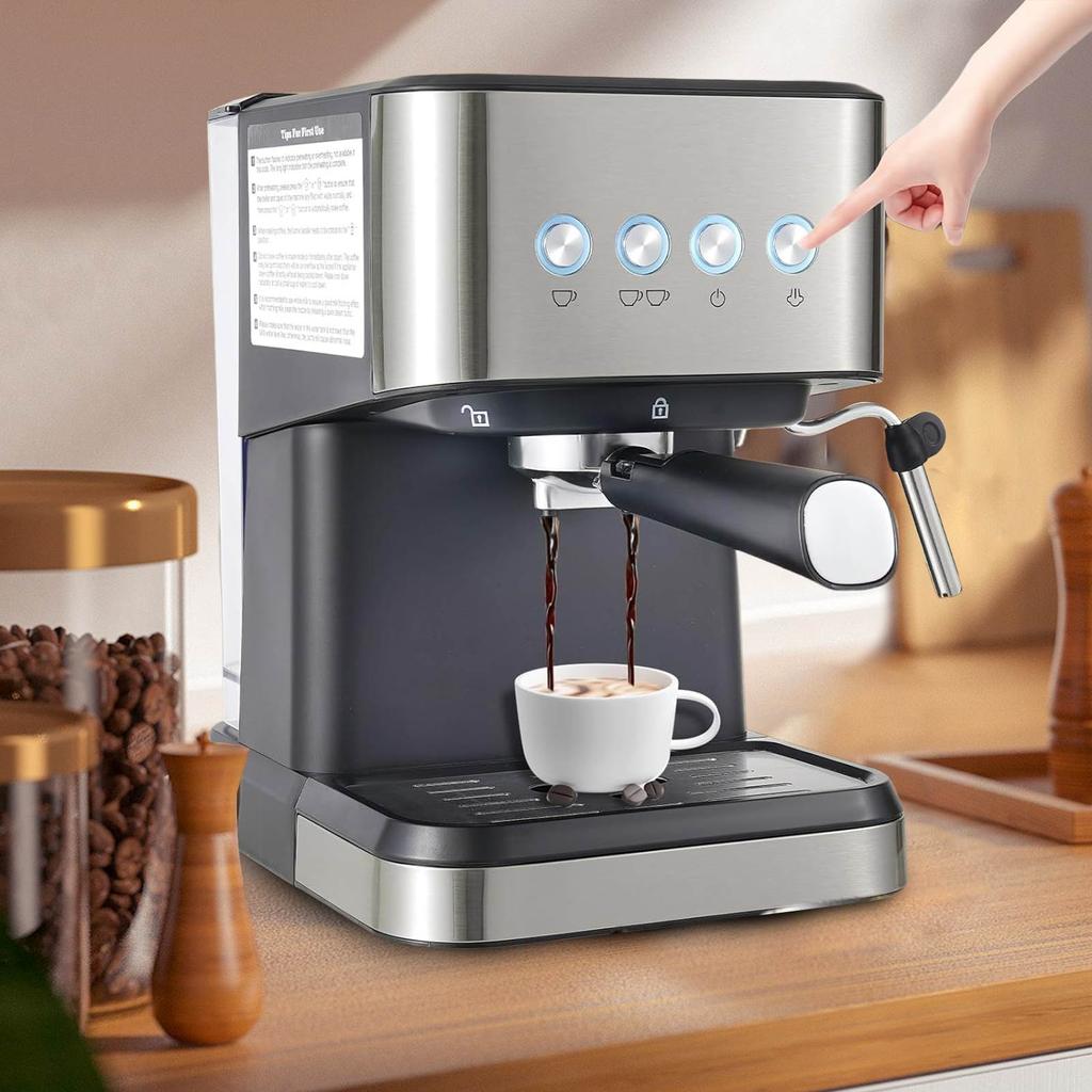 1050W Espresso Halbautomatische Kaffeemaschine 1.5L Edelstahl Kaffeemaschine Küche Espresso Mahlmaschinen