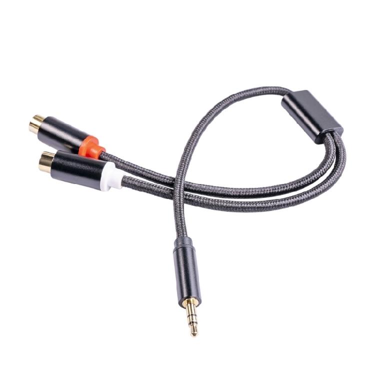 Professional 3.5mm To 2RCA Adapter Cable with Gold Plate Conductors Heat Resistant Alloy Shell AntiTangle Design