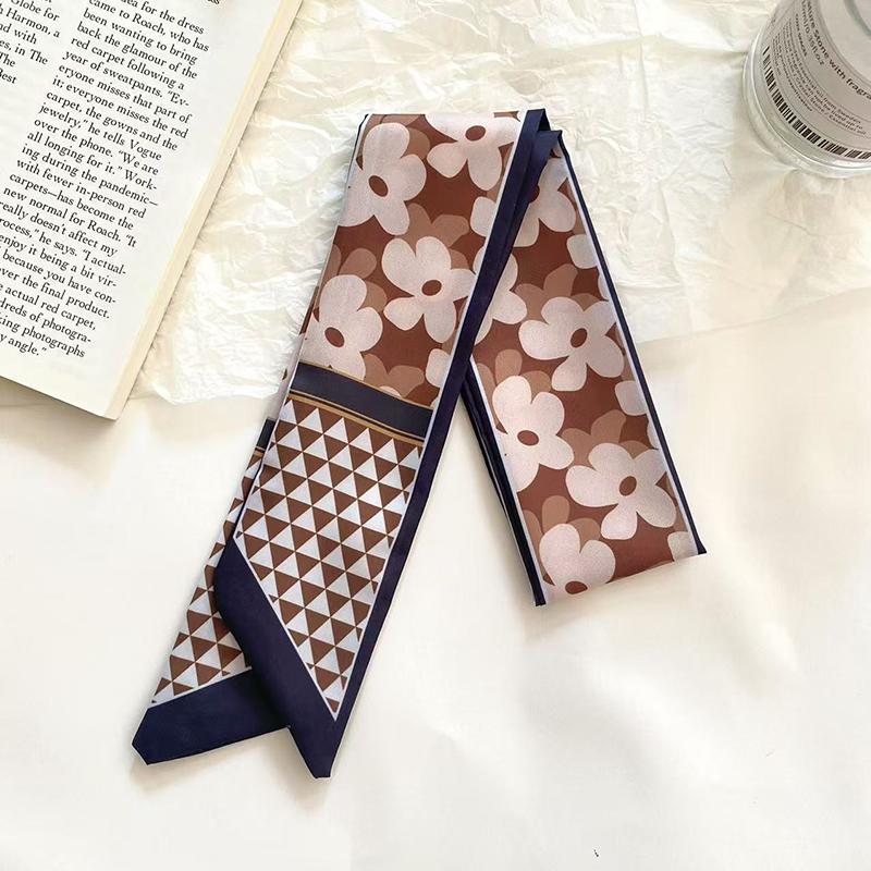 Luxary Brand Design Flower Print Silk Scarf for Women Fashion Hair Headband Foulard Lady Skinny Bag Scarves Neckerchief Tie