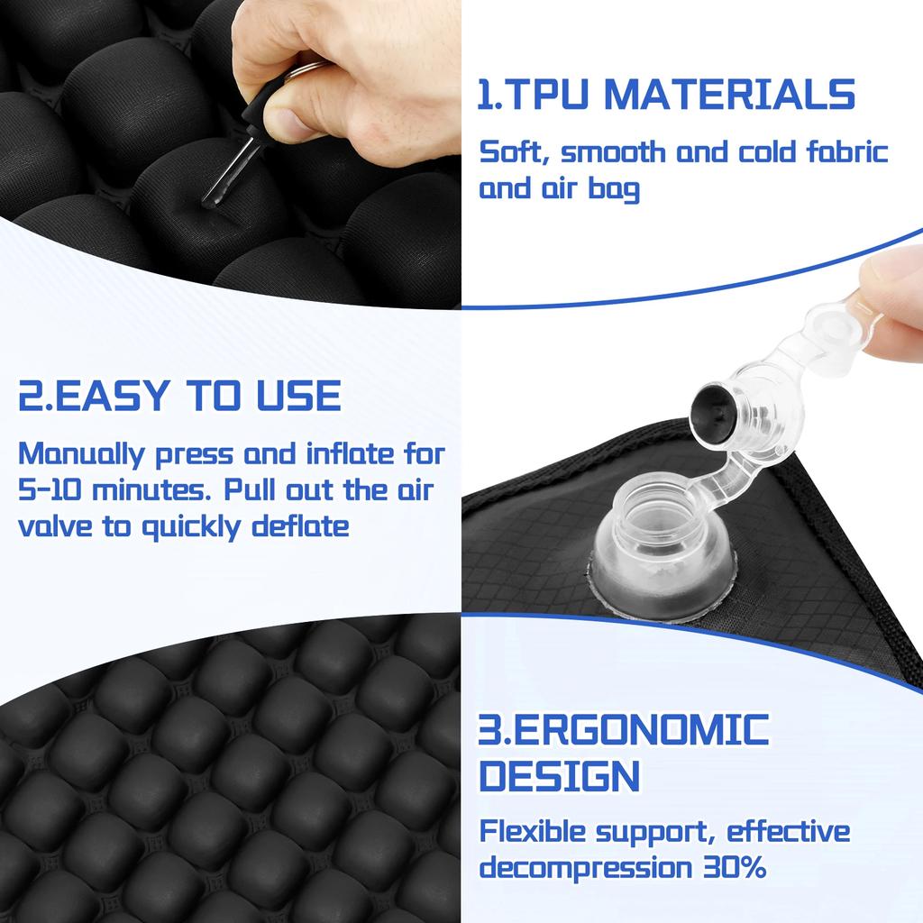 Inflatable Seat Cushion Portable Travel Air Seat Cushion 49 Airbag Comfortable TPU Air Sitting Pad for Home Office Car Traveling