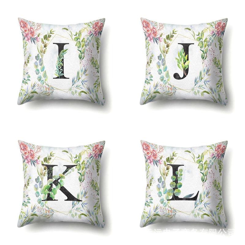 Polyester Pillowcase Green Leaf Decorative Print Pillowcase 26 English Letter Cushion Cover