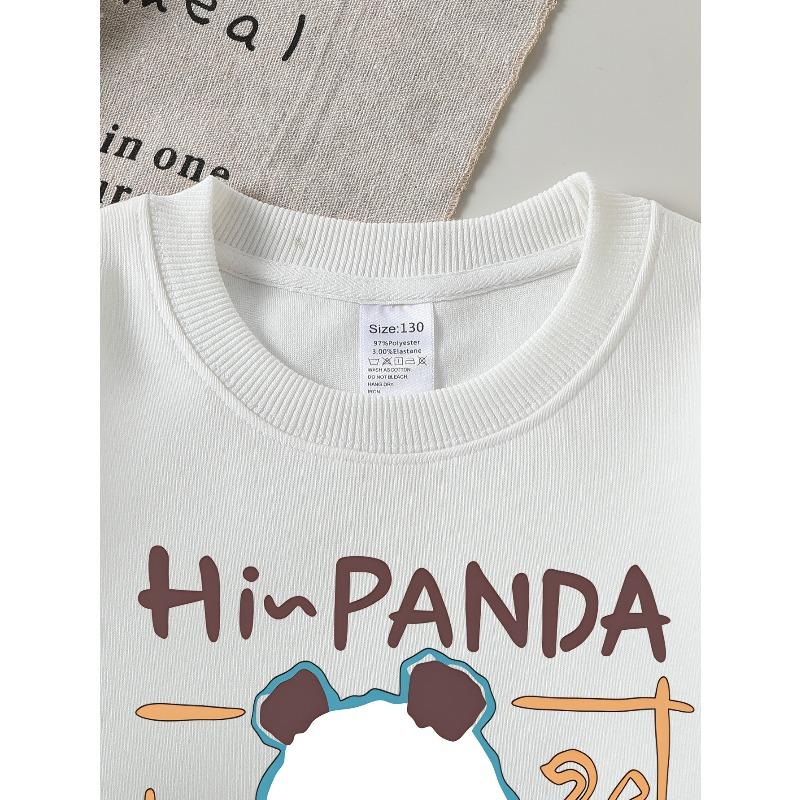 Girls' Crewneck Sweatshirt Hi Panda Cute Panda Face Design Machine Washable, Spring And Autumn