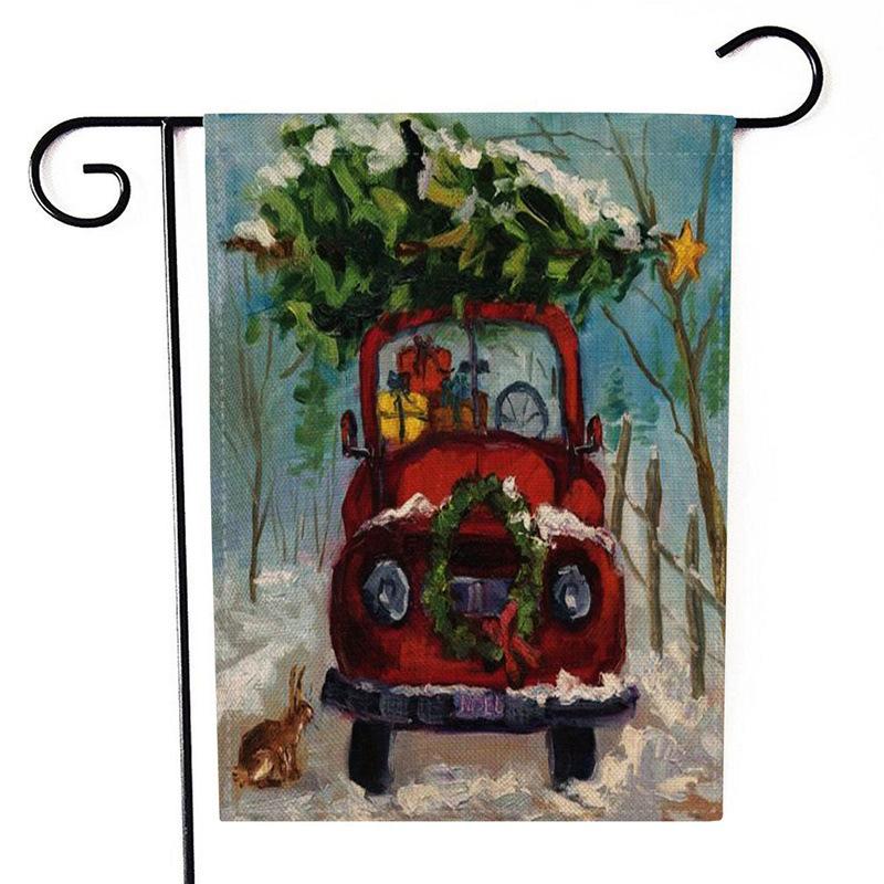 Double-Sided Creative Christmas Car Pattern Linen Garden Flag Colorful