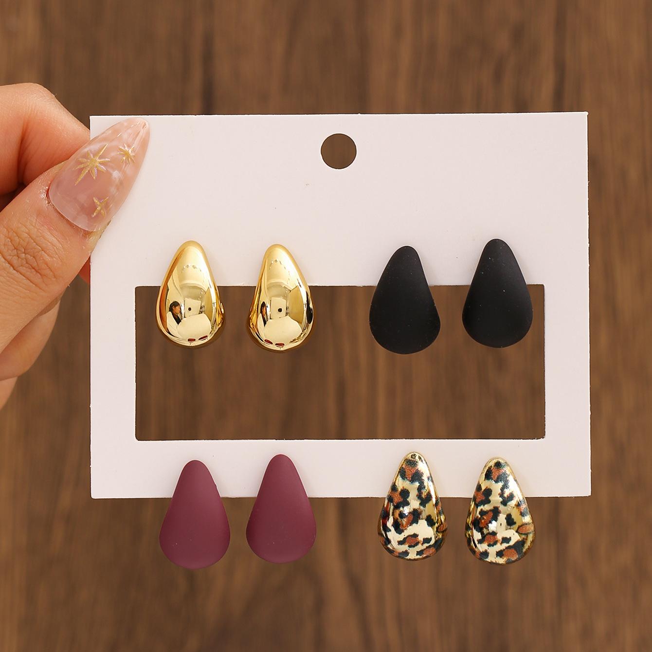 Hot-selling water drop stud earrings set, simple and versatile resin earrings, fashionable geometric earrings, multi-color optional