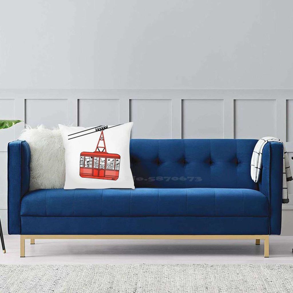 Cartoon Ski Gondola Home Sofa Car Waist Throw Pillowcase Skiing Gondola Lift Mountains Skiers Red