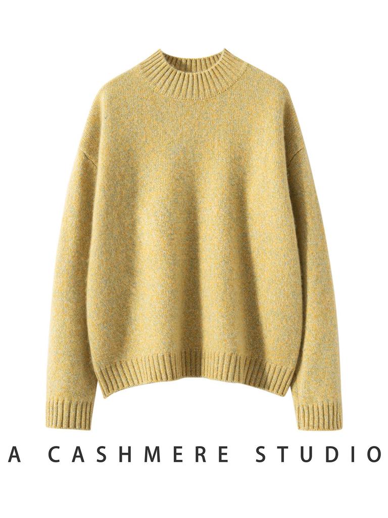 Plus Size Women's Loose Marled Knit Cashmere Sweater with Half-High Collar