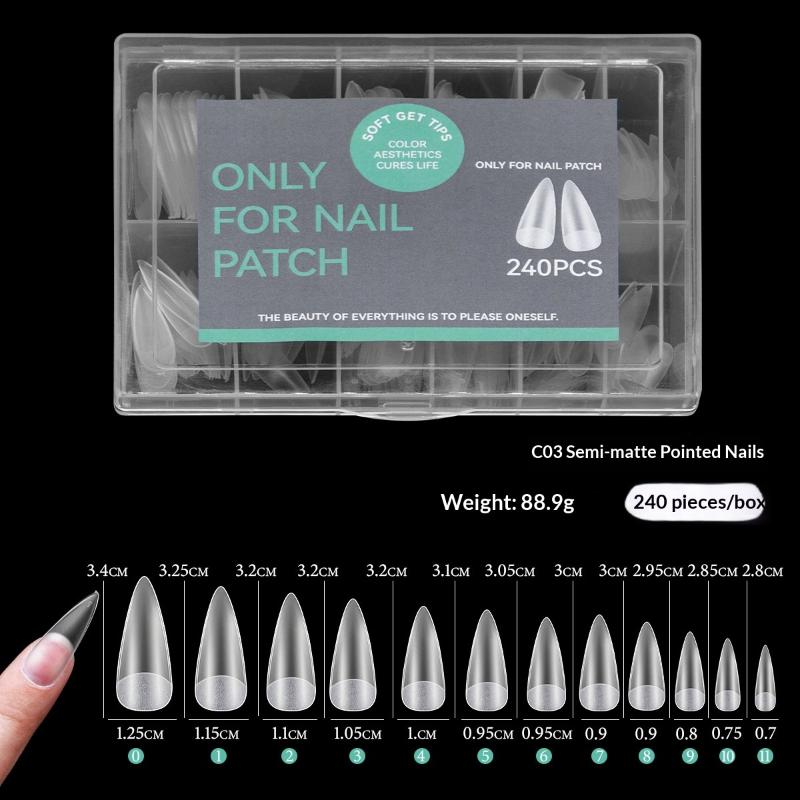 240Pcs False Nail Tips Soft Gel Fingertip Semi-Matte Capsules Almond Teardrop T-Shape Full Cover Artificial Fake Nails Extension