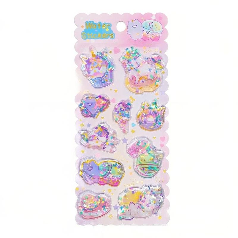 

1Pc Dreamy 3D Stereoscopic Water Injection And Oil Filling Decoration Tent Reward Shaking DIY Cartoon Stickers