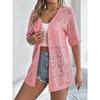 GMXIA Spring Summer Cut-out Short-sleeved Knitted Cardigan for Vacation Sun Protection Women's Wear