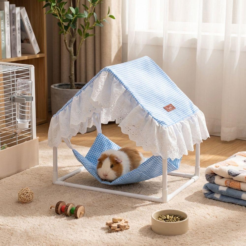Ventilated Hamster Triangle Tent Tassel Strip Hanging Sleeping Bed Pet Shelter  Cage House