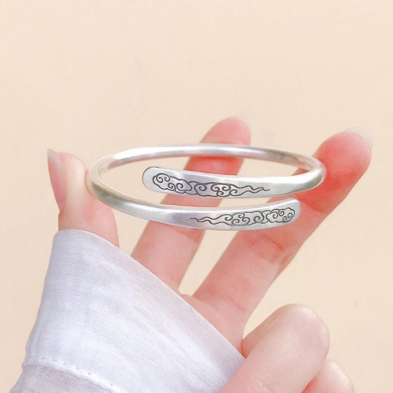 Vintage Retro Silver Plated Auspicious Cloud Open Bangle For Women