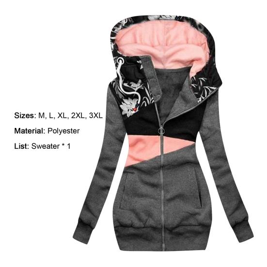 Kadın Kapüşonlu Sweatshirt Kontrast Renkli Patchwork Sonbahar Kış Sıcak Cepli Günlük Giyim İçin