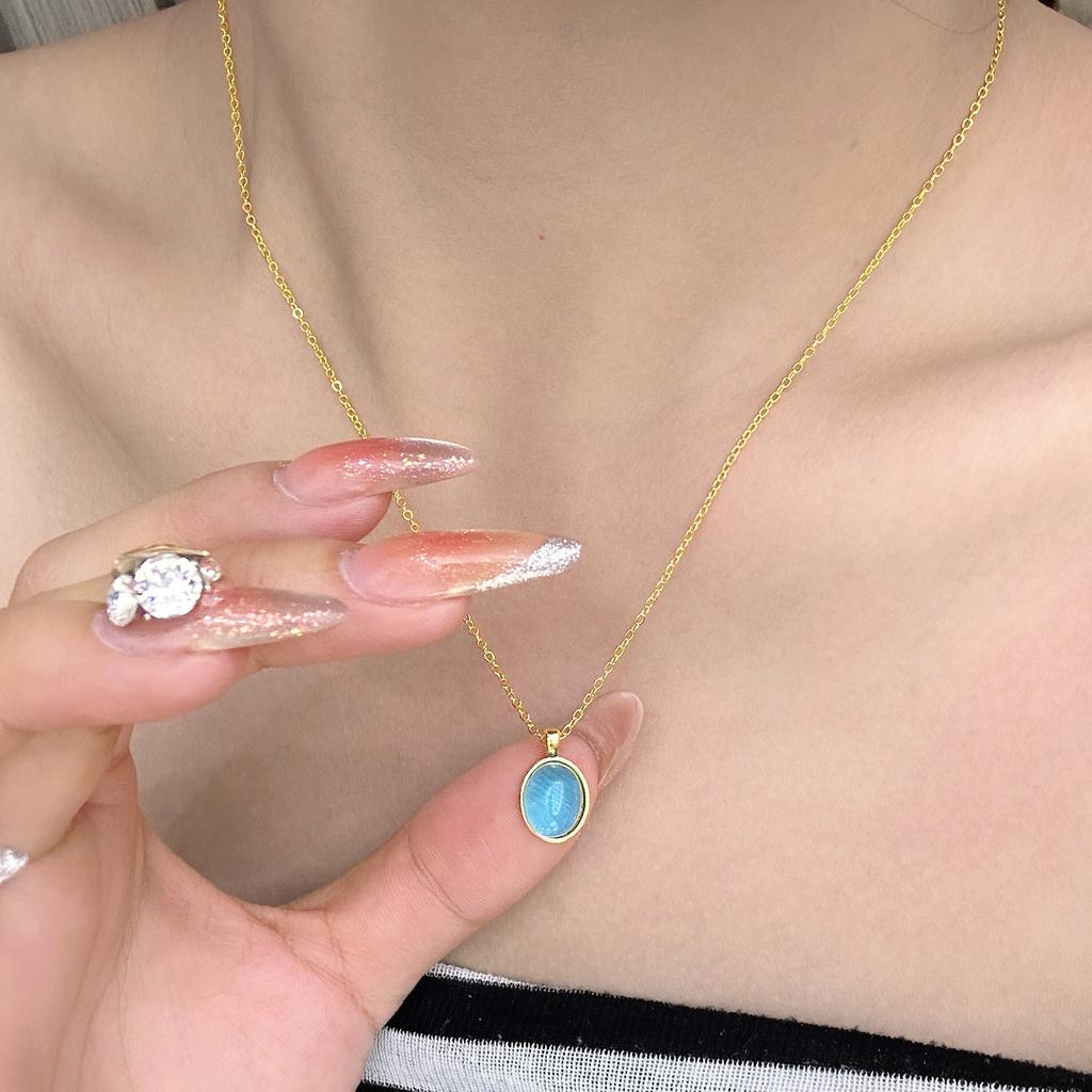 Japan and Korea Simple Moonstone Aquamarine Necklace Niche Cold Collarbone Chain Neck