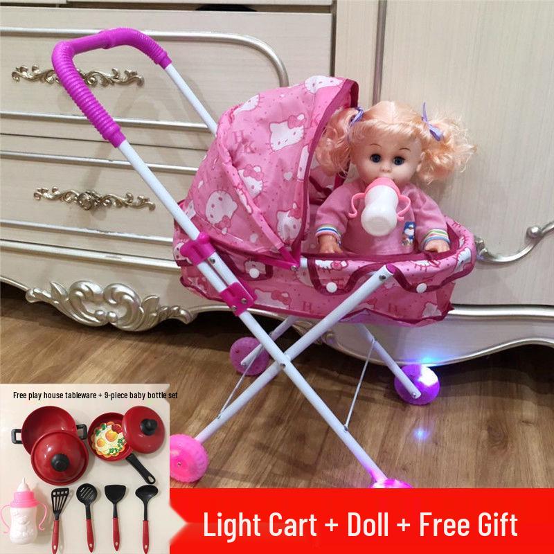 Baby Girl Doll Stroller with Light and Sound - Pretend Play Birthday Gift