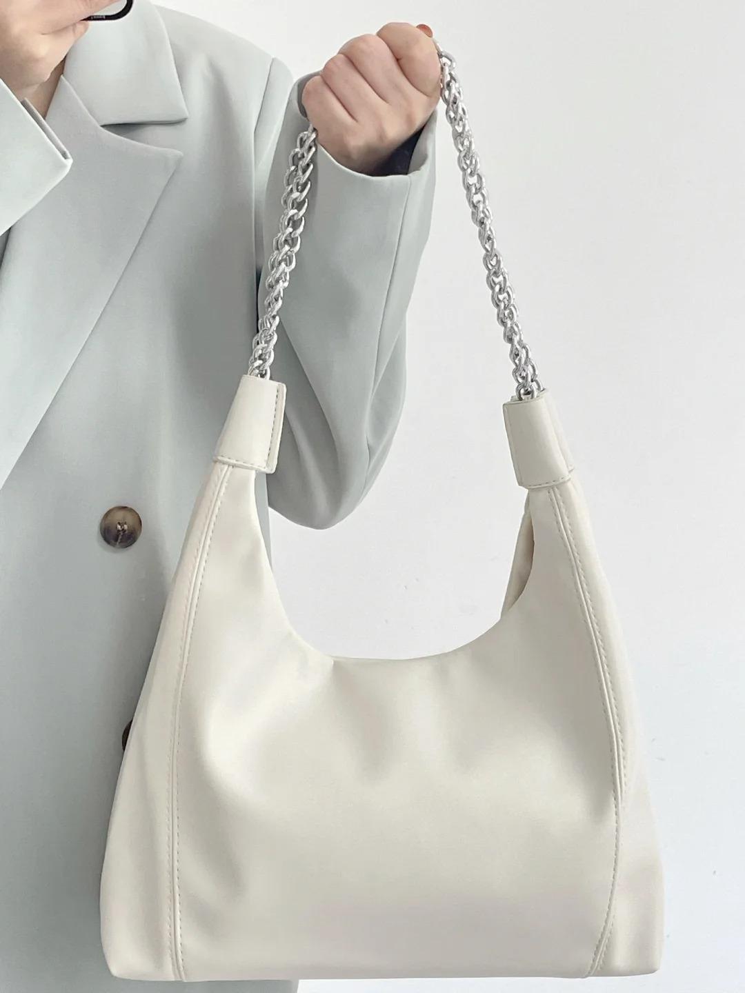 

Сумка-тоут из мягкой кожи Lazy Wind 2024 года, новый модный дизайн сезона, большая сумка на одно плечо, сумка под мышкой, цепочка, сумка-тоут белый