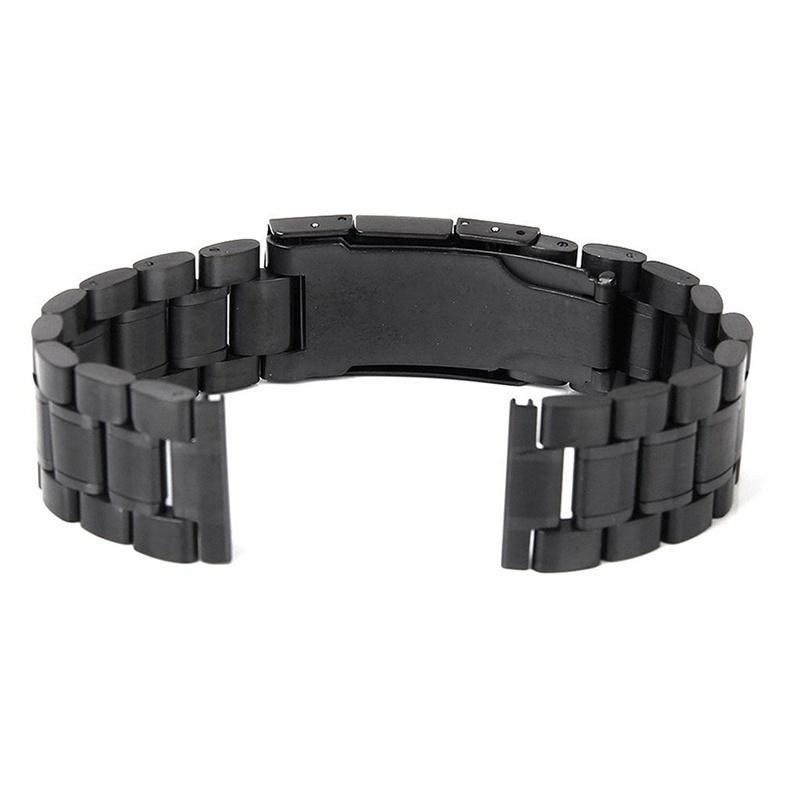 Schwarzes Edelstahl Uhrenarmband Armband Gebogenes Ende Massive Glieder 16mm 18mm 20mm 24mm