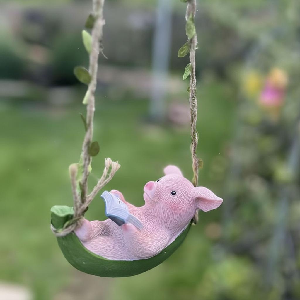 Resin Animal Swing Ornaments For Garden Outdoor Decoration With 45cm Hanging Rope