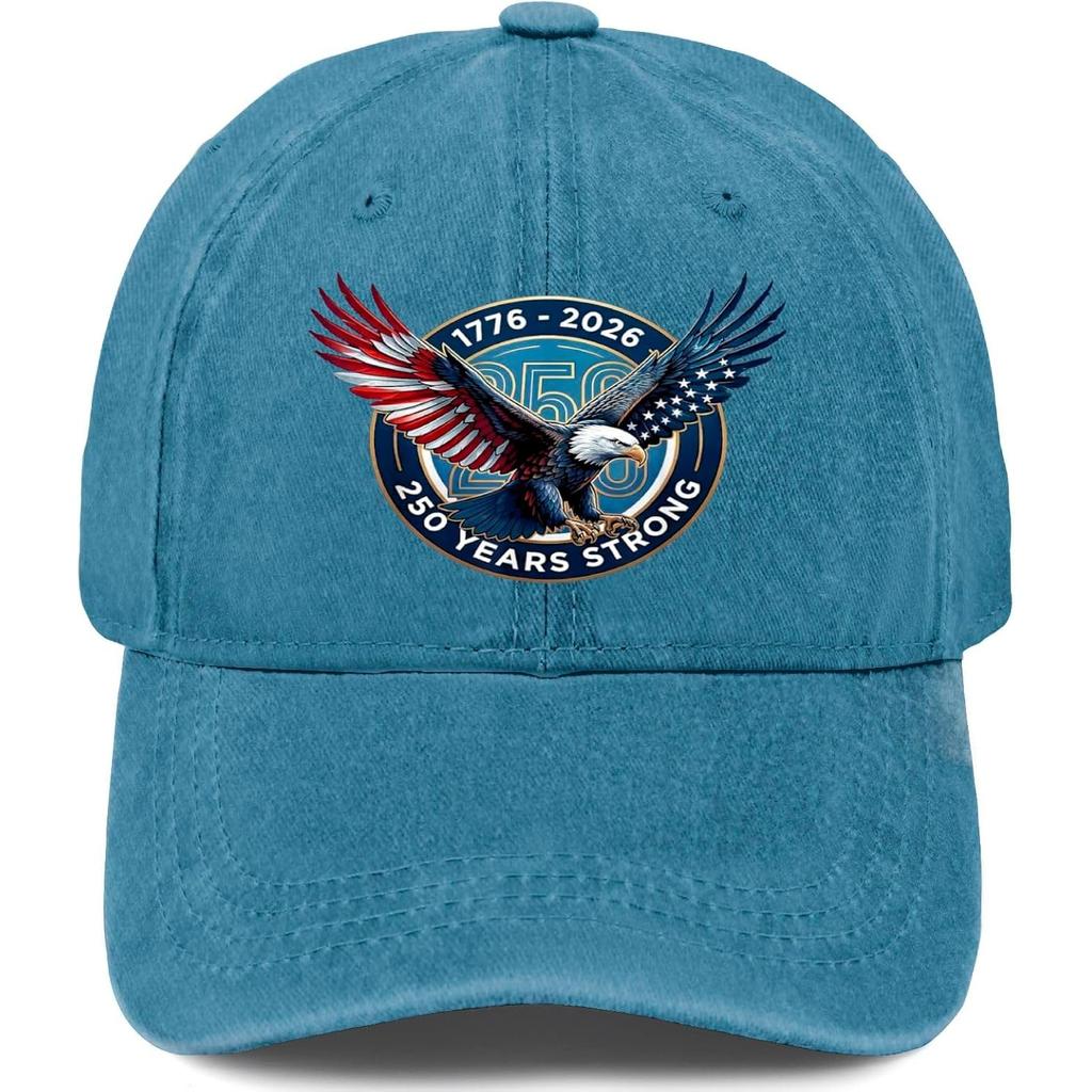 Years Strong Patriotic Eagle Washed Denim Baseball Cap Adjustable Outdoor Casual Hat