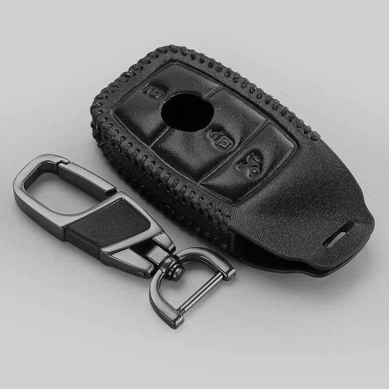 

Car Black Leather 3 Button Key Fob Cover Case Holder Bag with Keychain Fit For Mercedes-Benz A E C S Class Vito W907