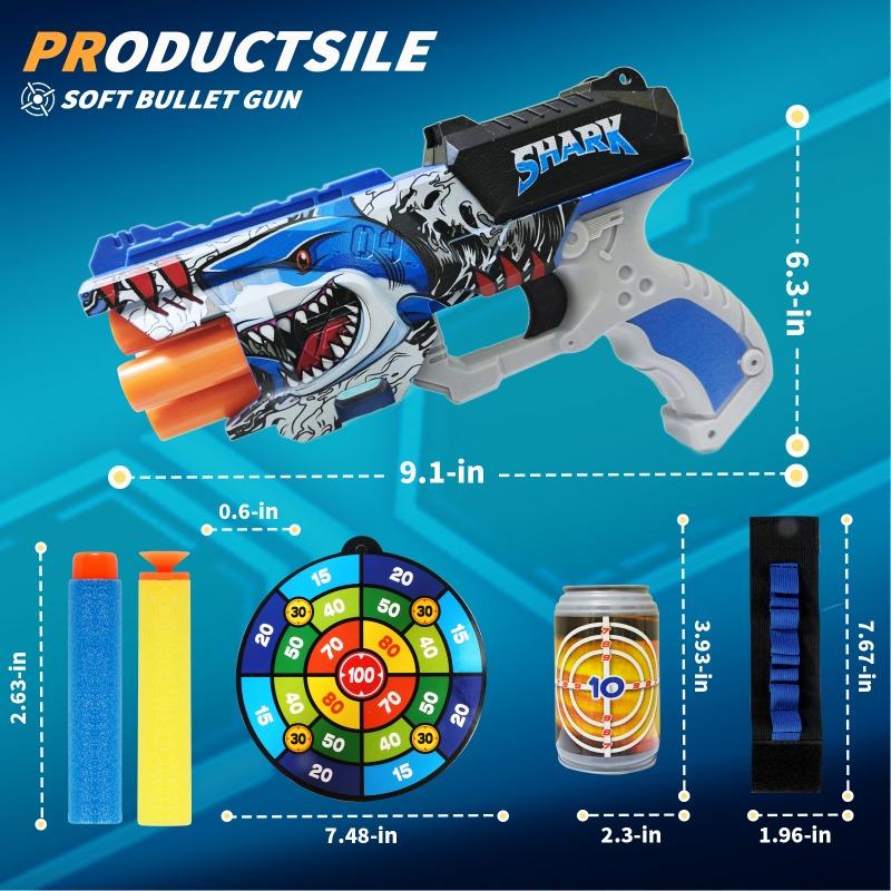 4-S Shark Graffiti Toy Blaster Set with Target EVA Soft Foam Darts Wrist Strap Interactive Shooting Game for Kids Boys Gift