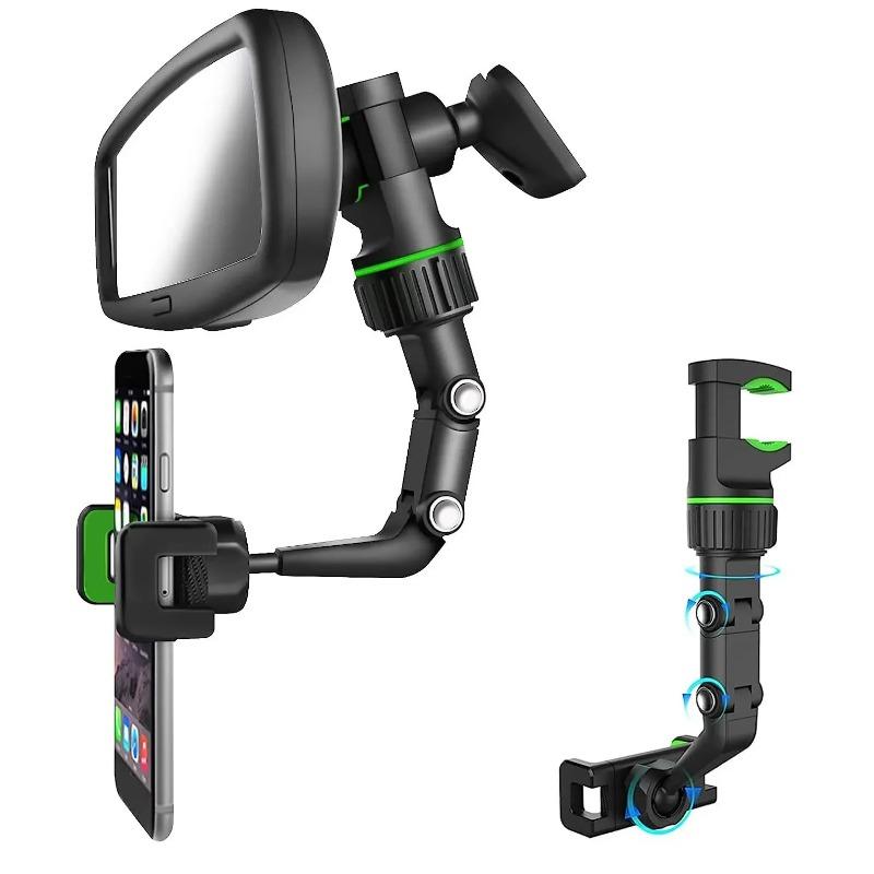 Car Rearview Mirror Phone Holder, 360° Rotatable & Retractable Vehicle Phone Mount, Versatile GPS Holder for Automobiles
