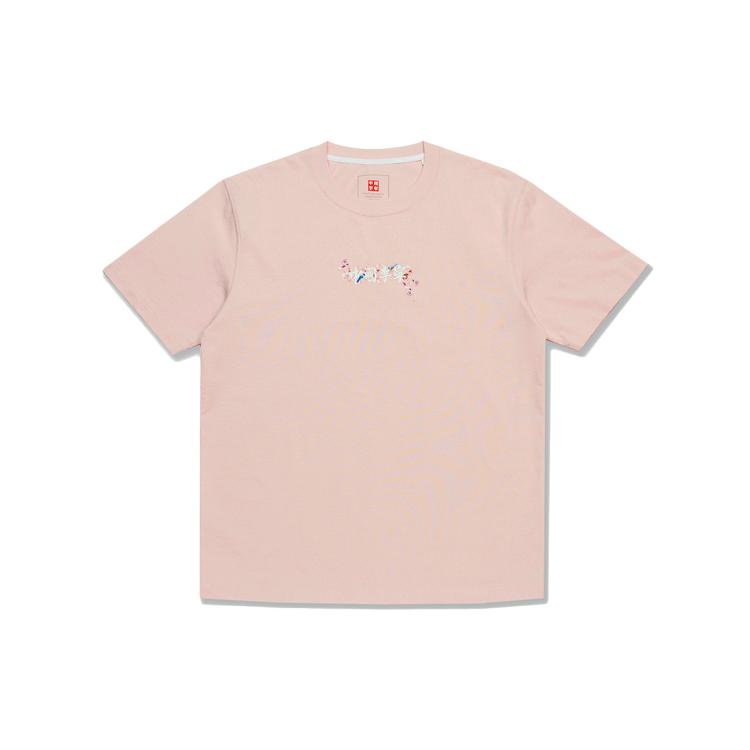 Li Ning T Shirts Men's Pink Crew Neck Moderate Straight Fit AHSR630-2