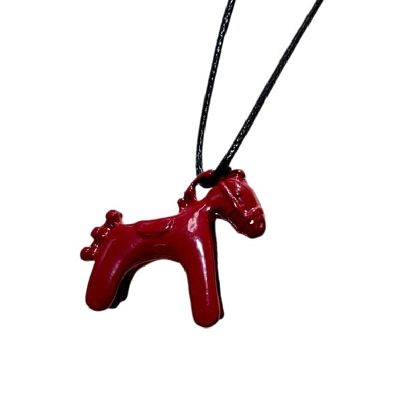 

Vibrant Enamel 3D Horse Charm Necklace With Copper Base Adjustable Cord For Casual or Formal Outfit Jewelry Accessory