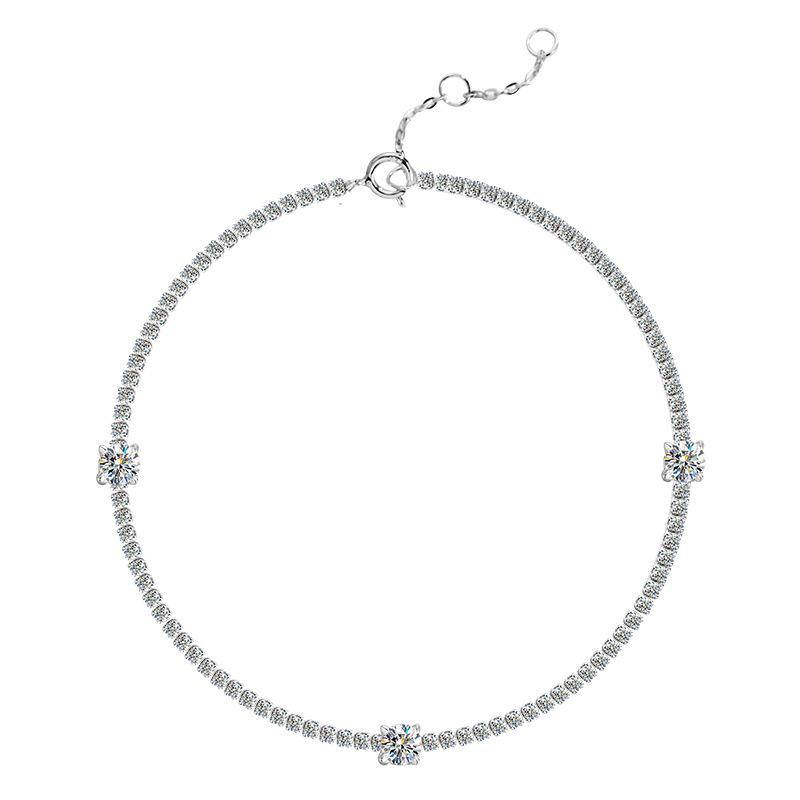 Sterling Silver S925 Mosang Diamond Bracelet with Three Diamonds and 30 Points Advanced Full Diamond Bracelet, Simple and Luxury