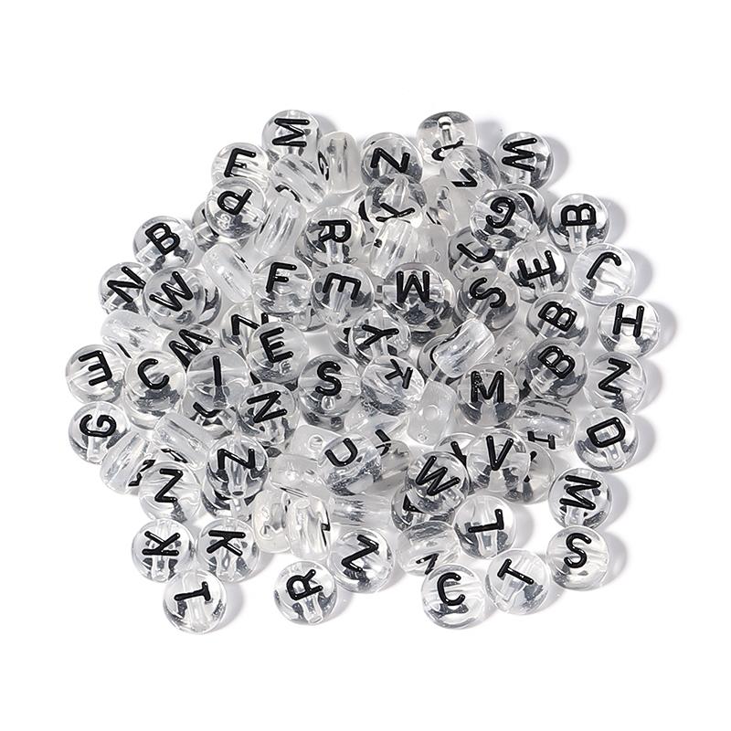 100pcs 7mm Colored Acrylic Alphabet Beads Mixed A-Z Letter Flat Round Loose Beads For Jewelry Making DIY Charm Bracelet Necklace