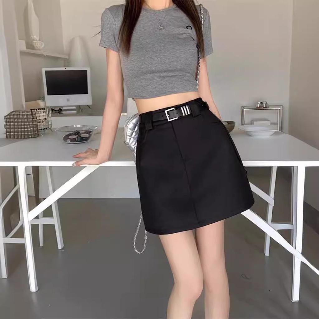 2024 Women's Spring A-Line High Waist Skirt, American Style Gray