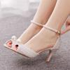 Fashion 2025 Sweet Handmade Pearl Fine Heel Line With Shallow Mouth Banquet Fish Mouth Wedding Shoes Thick Heels High Heels For Women
