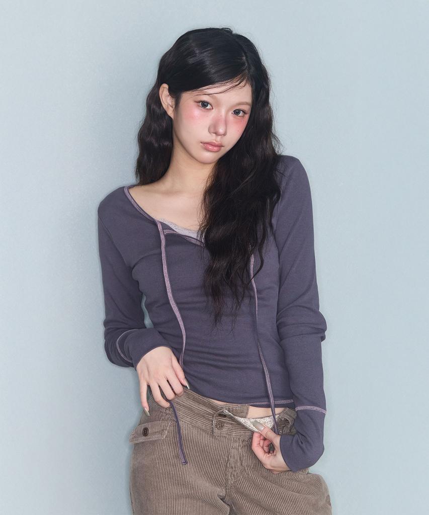 Mileko Stitch Ribbon T Charcoal